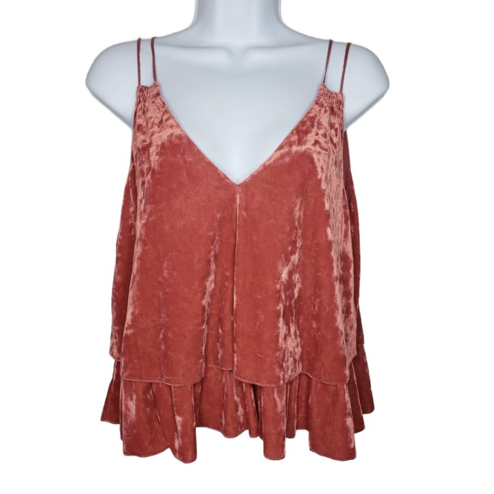 Aerie Pink Velvet Layered Strappy Blouse Sz S
